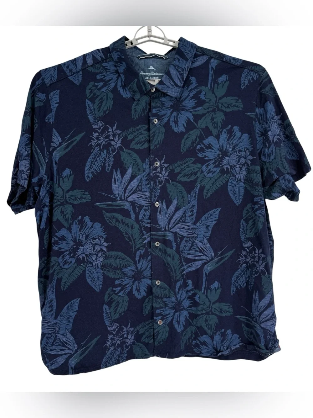 Tommy Bahama Shirt Mens Size 4X Blue Leaf Print Cotton Short Sleeve Button Front